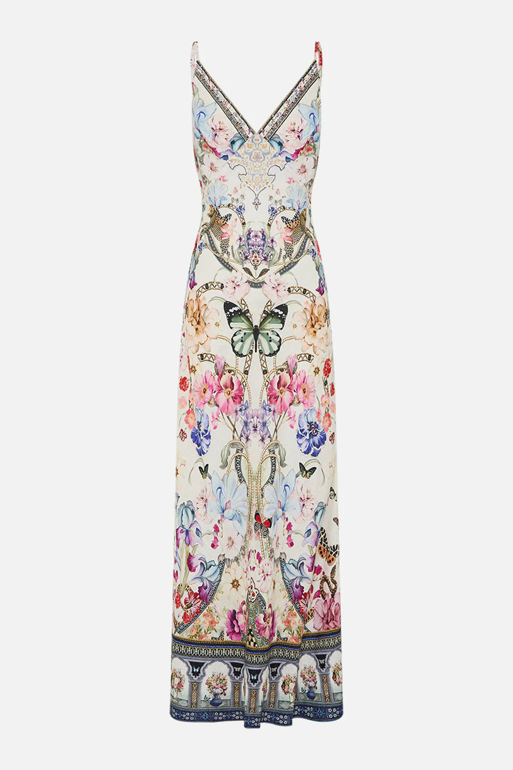 V Neck Full Length Bias Slip Dress