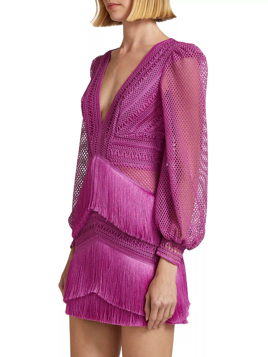 Fringe Cut-Out Mini Dress in Cerise - FINAL SALE