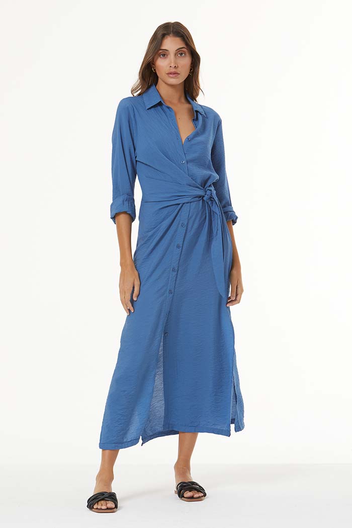 Catarina Wrap Shirt Dress in Lake