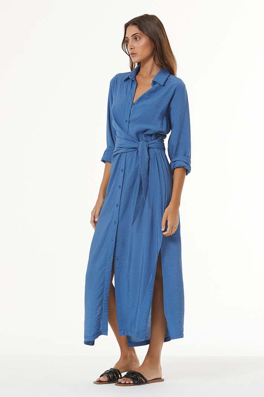 Catarina Wrap Shirt Dress in Lake