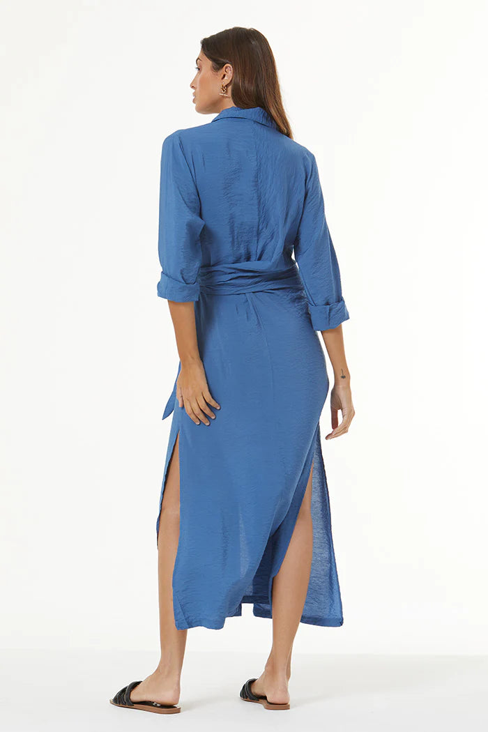 Catarina Wrap Shirt Dress in Lake