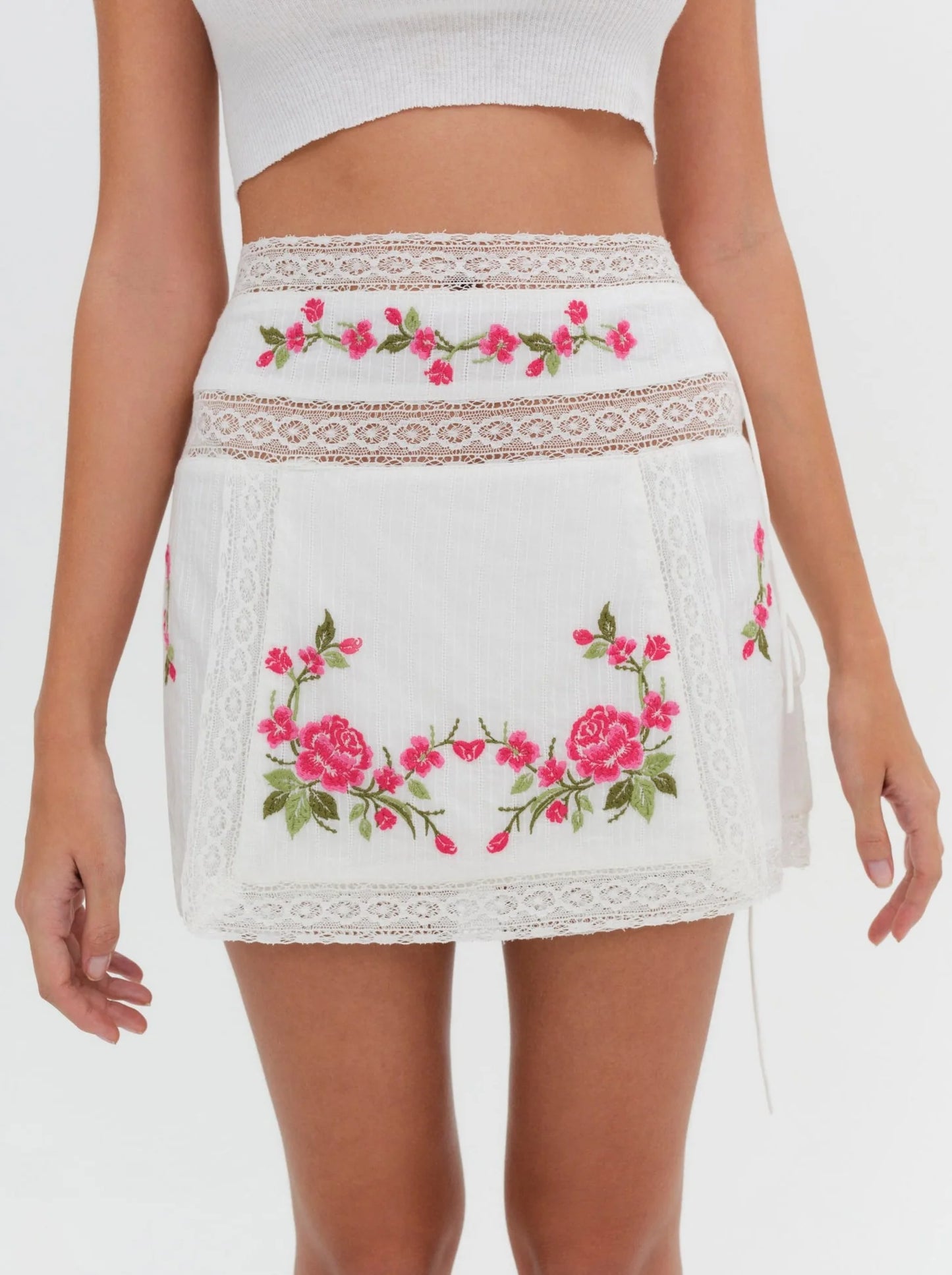 Jolene Embroidered Mini Skirt in White - FINAL SALE