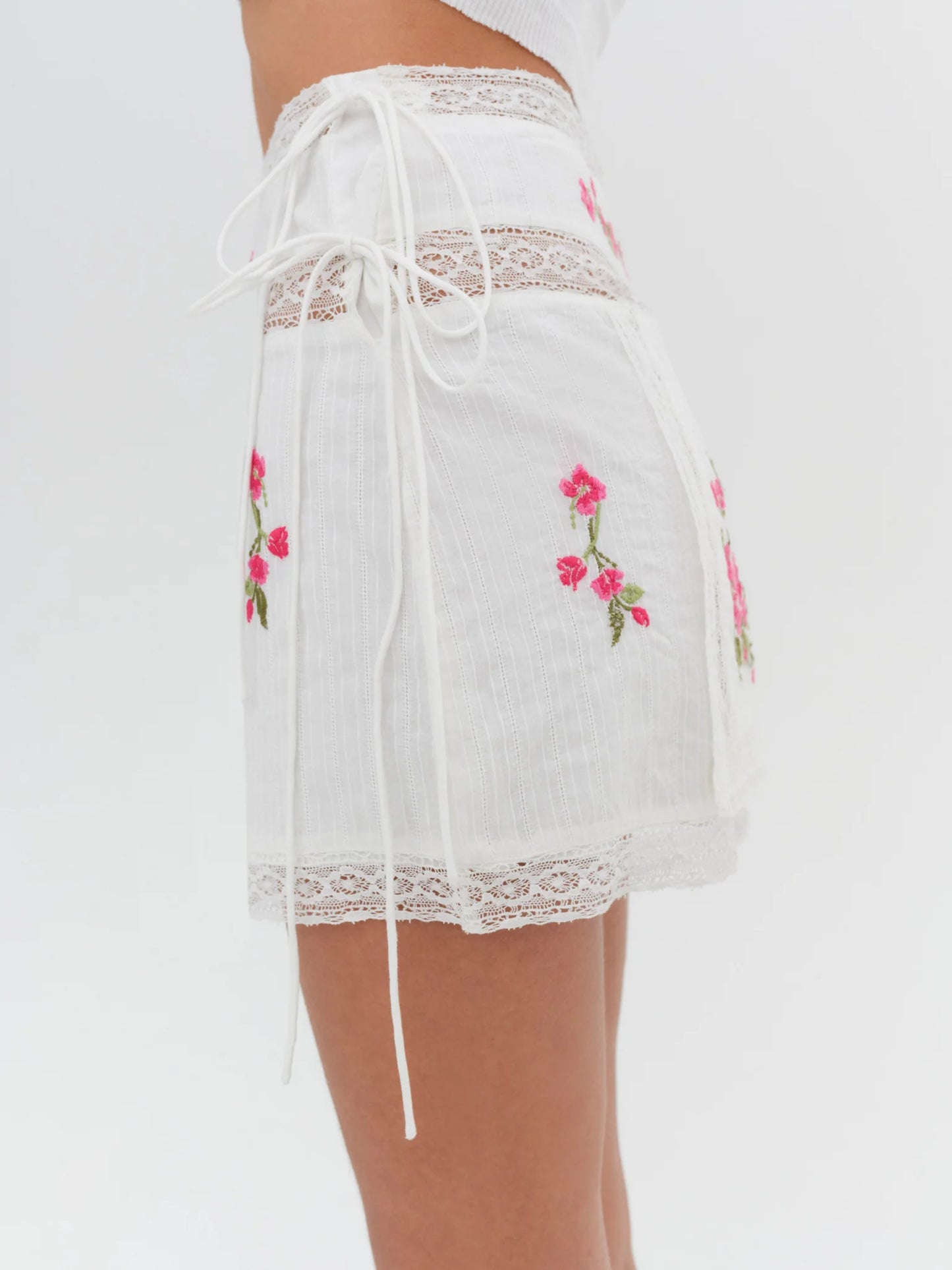 Jolene Embroidered Mini Skirt in White - FINAL SALE
