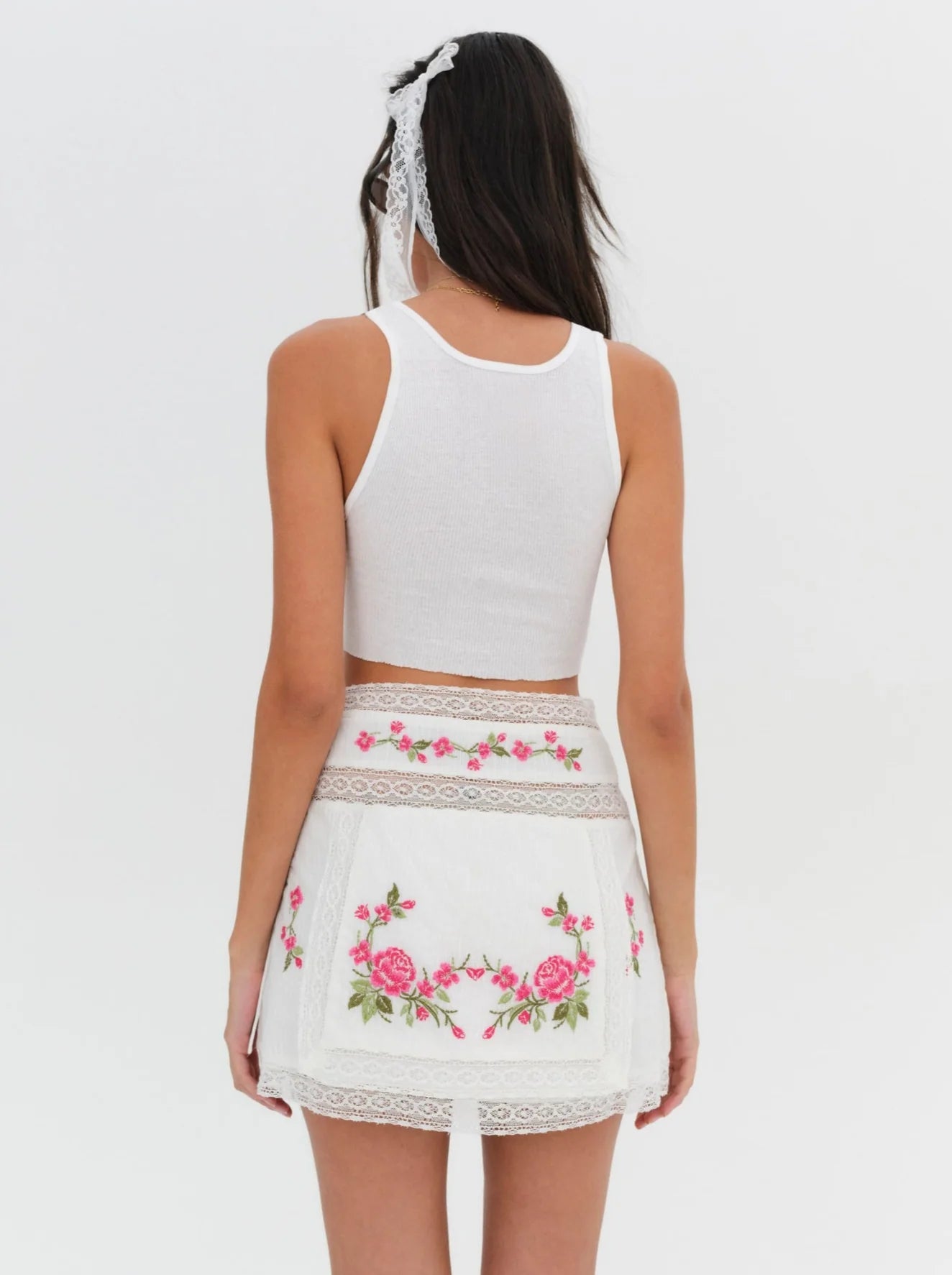 Jolene Embroidered Mini Skirt in White - FINAL SALE