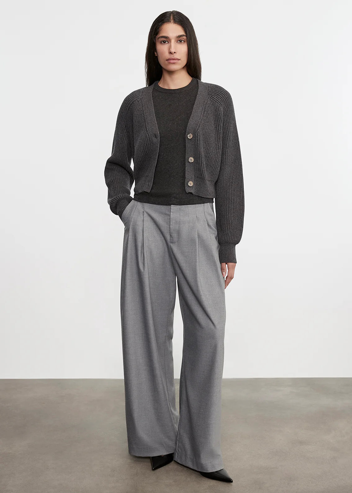Enza Costa - Chucky Cotton Cashmere Cardigan in Charcoal