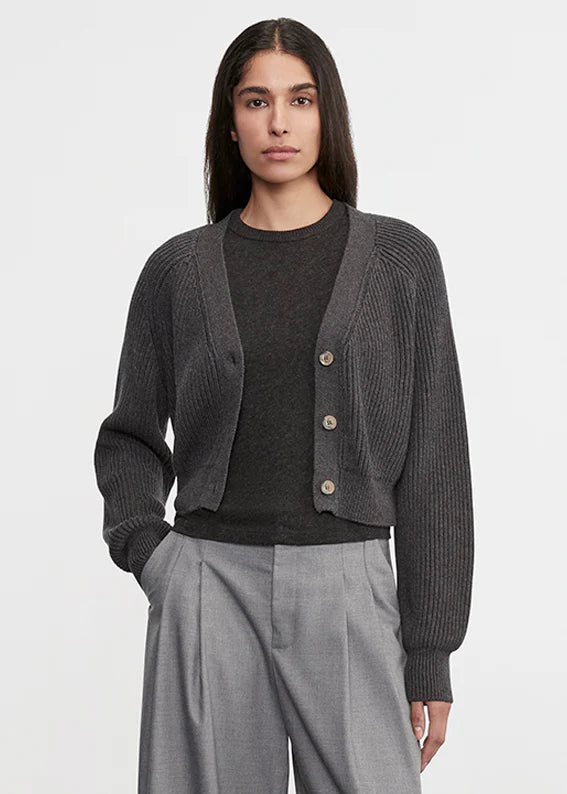 Enza Costa - Chucky Cotton Cashmere Cardigan in Charcoal