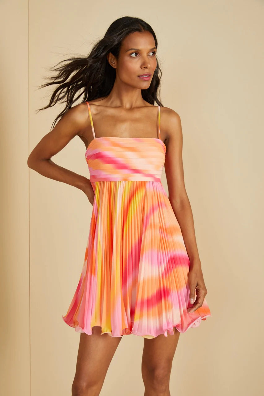 amur pink and orange dress Cleopatra Pleated Dress Scarlet Orange / Pink Lemonade / 10