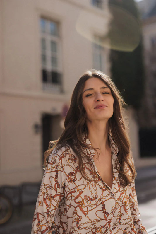 Daria French Cuff Silk Blouse in Belgrano