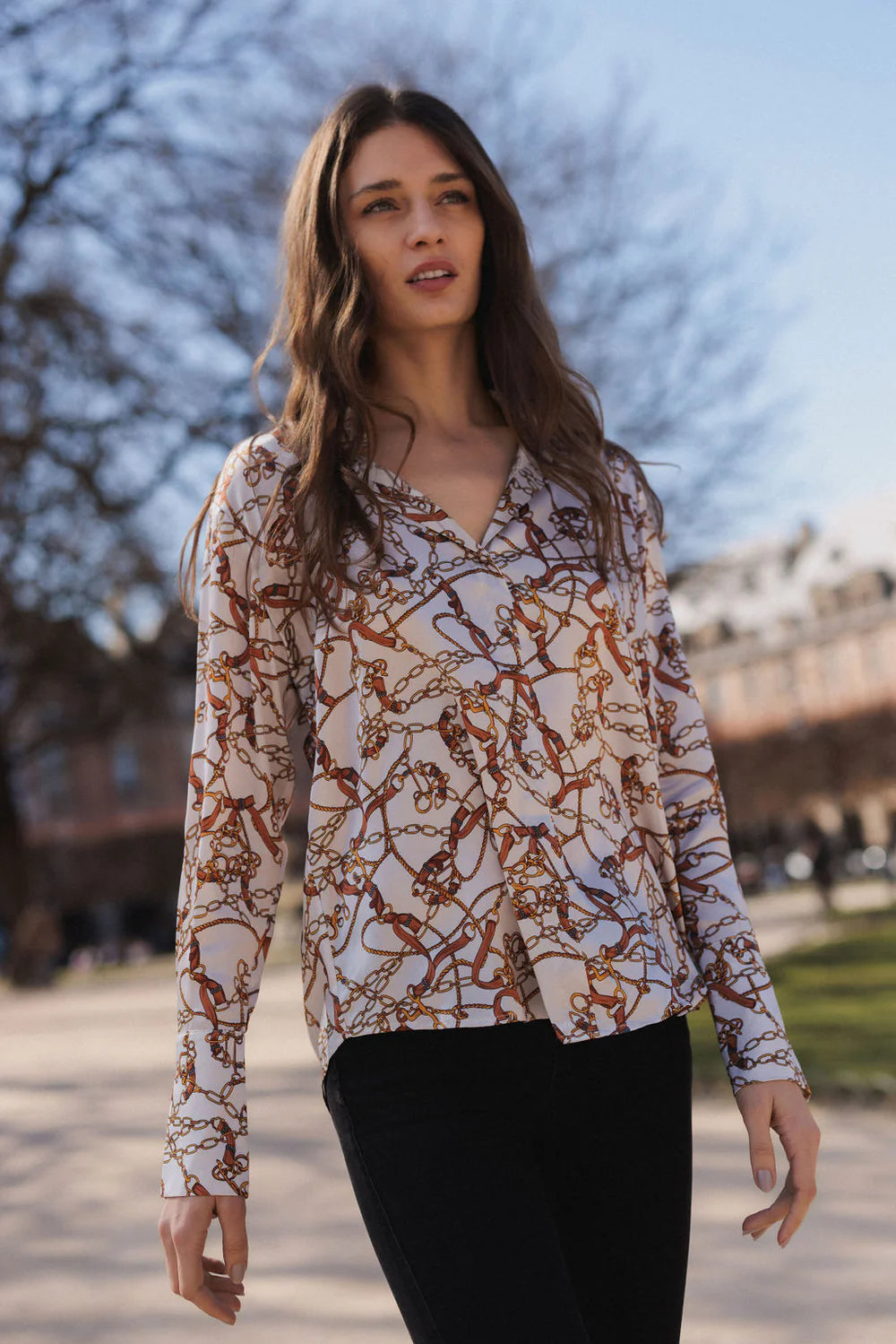 Daria French Cuff Silk Blouse in Belgrano