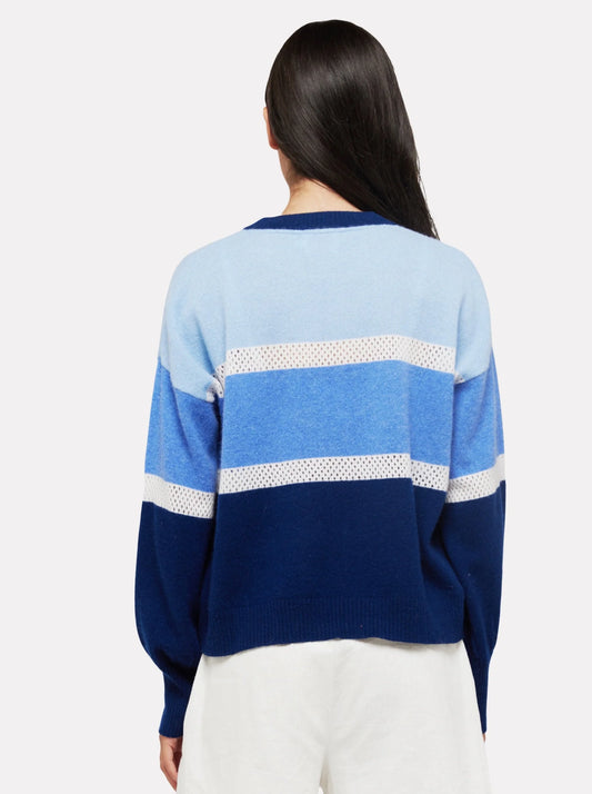 Embroidered Balloon Sleeve Cashmere Knit in Splash