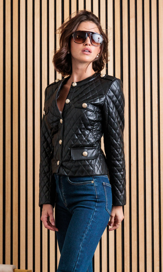 Brevel Quilted Vegan Leather Jacket