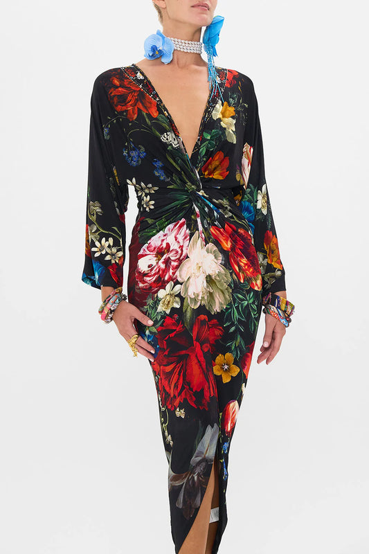 Long Split Front Twist Dress in A Still Life