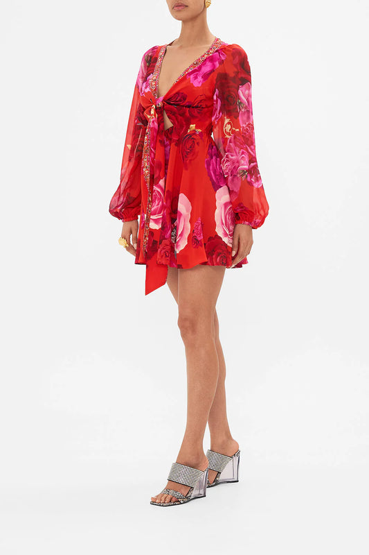 Short Wrap Tie Dress in Italiana Rosa - FINAL SALE