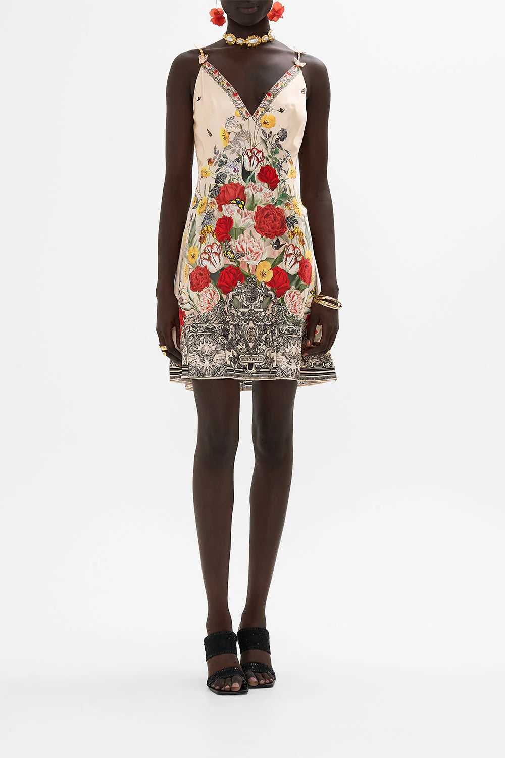 V-Neck Bias Slip Dress with Back Frill in Etched into Eternity - FINAL SALE
