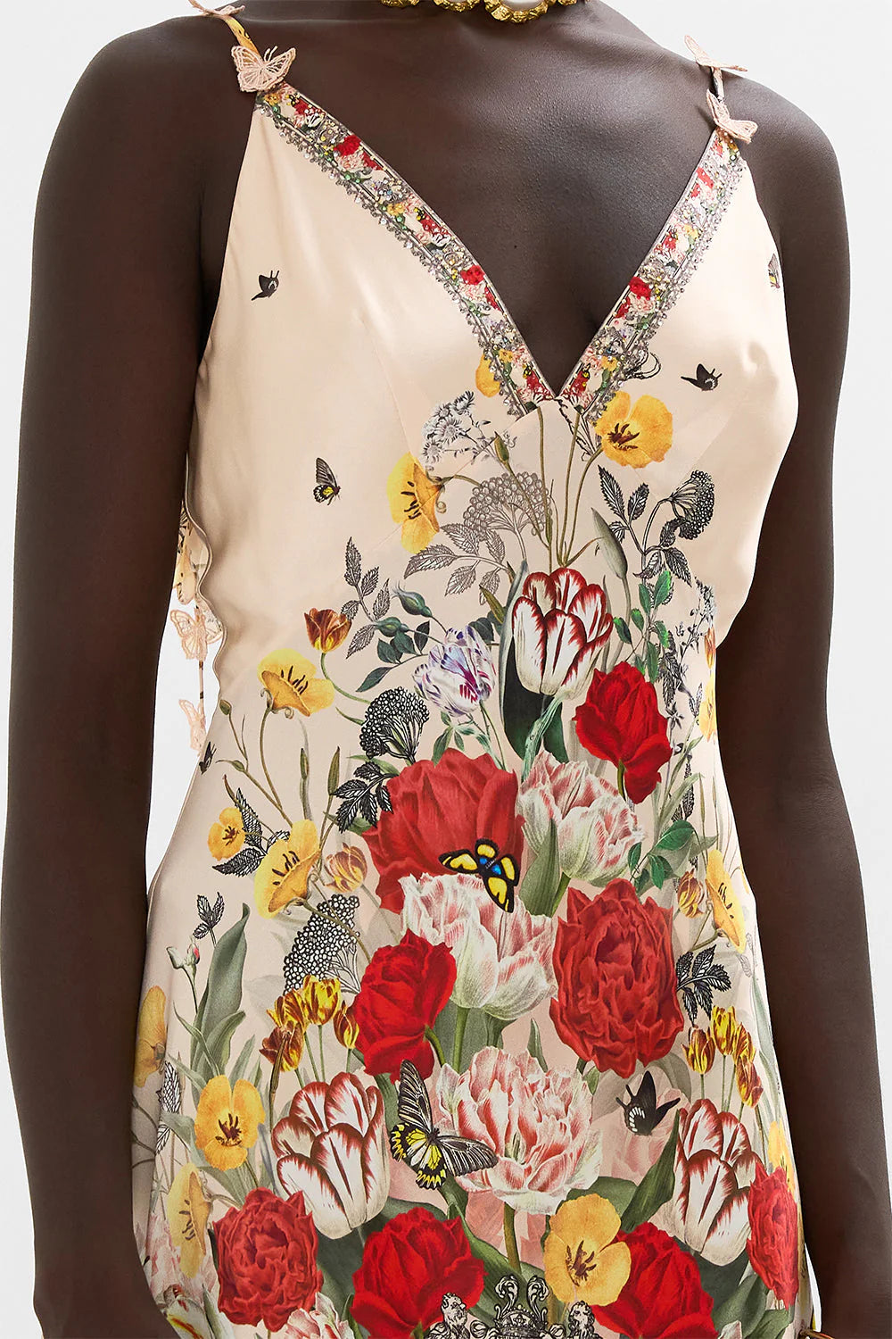 V-Neck Bias Slip Dress with Back Frill in Etched into Eternity - FINAL SALE