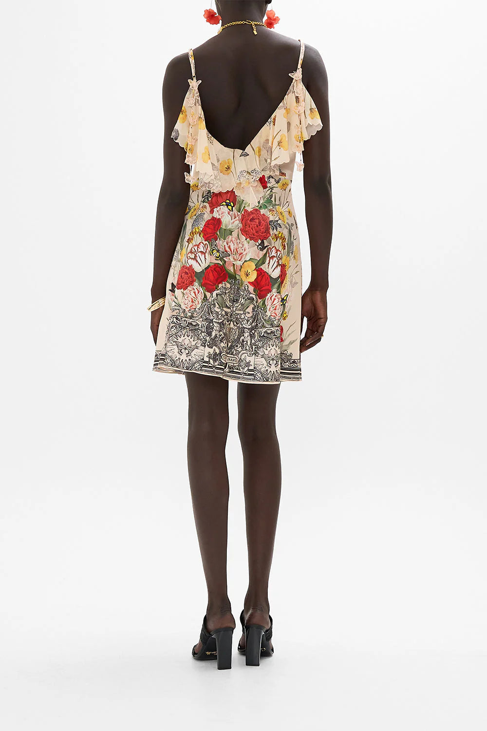 V-Neck Bias Slip Dress with Back Frill in Etched into Eternity - FINAL SALE