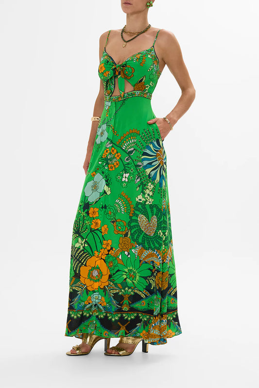 Tie Front Cut Out Maxi Dress in Good Vibes Generation - FINAL SALE