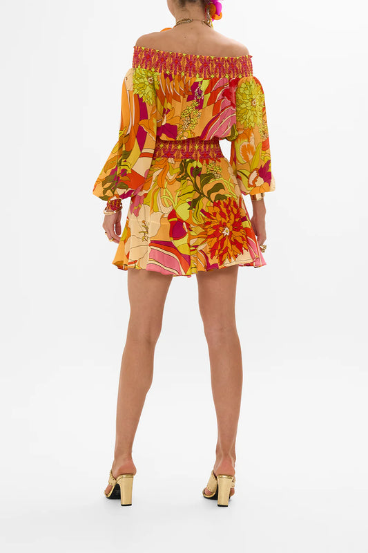 Off Shoulder Short Dress in The Flower Child Society - FINAL SALE