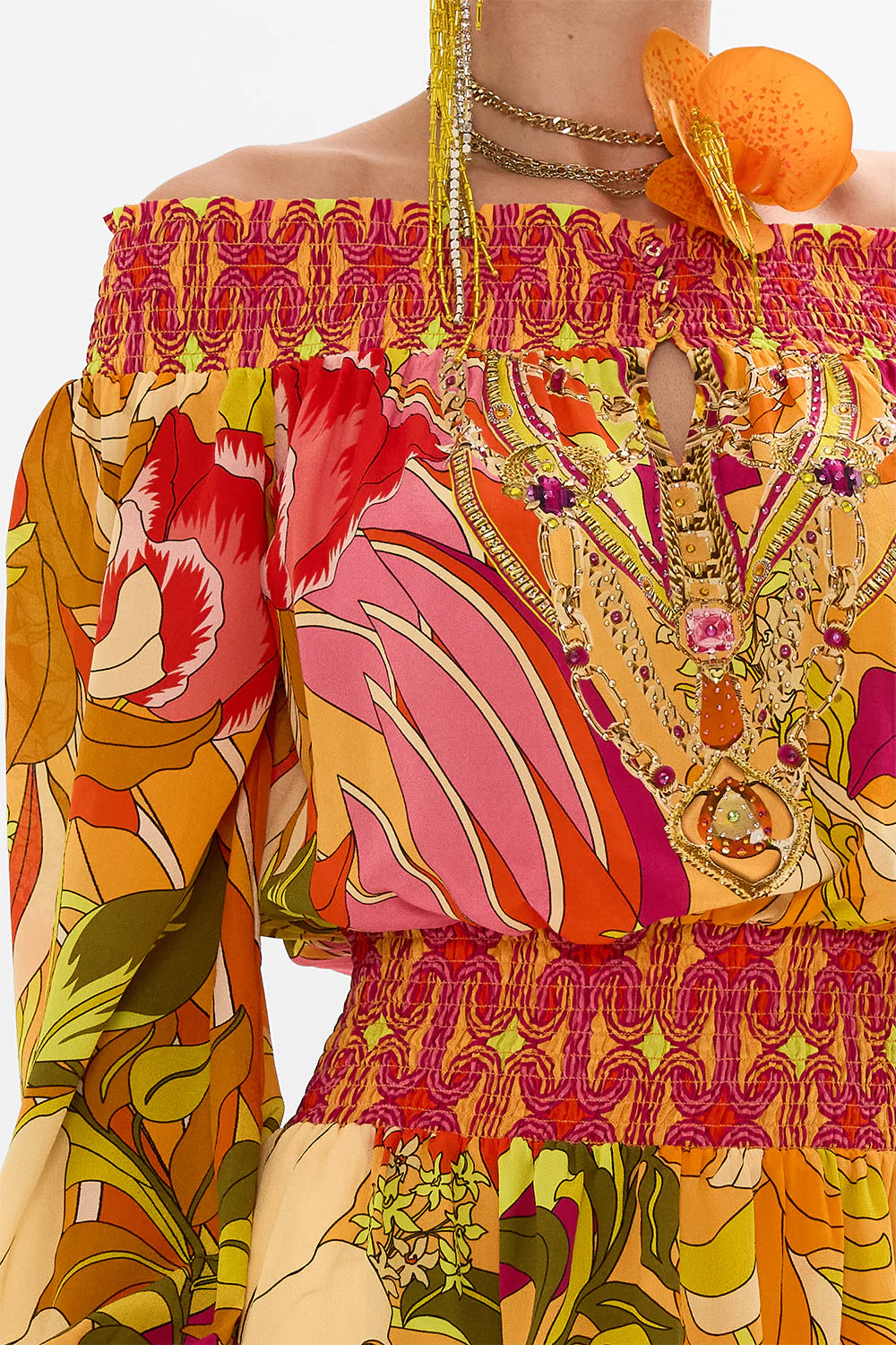 Off Shoulder Short Dress in The Flower Child Society - FINAL SALE