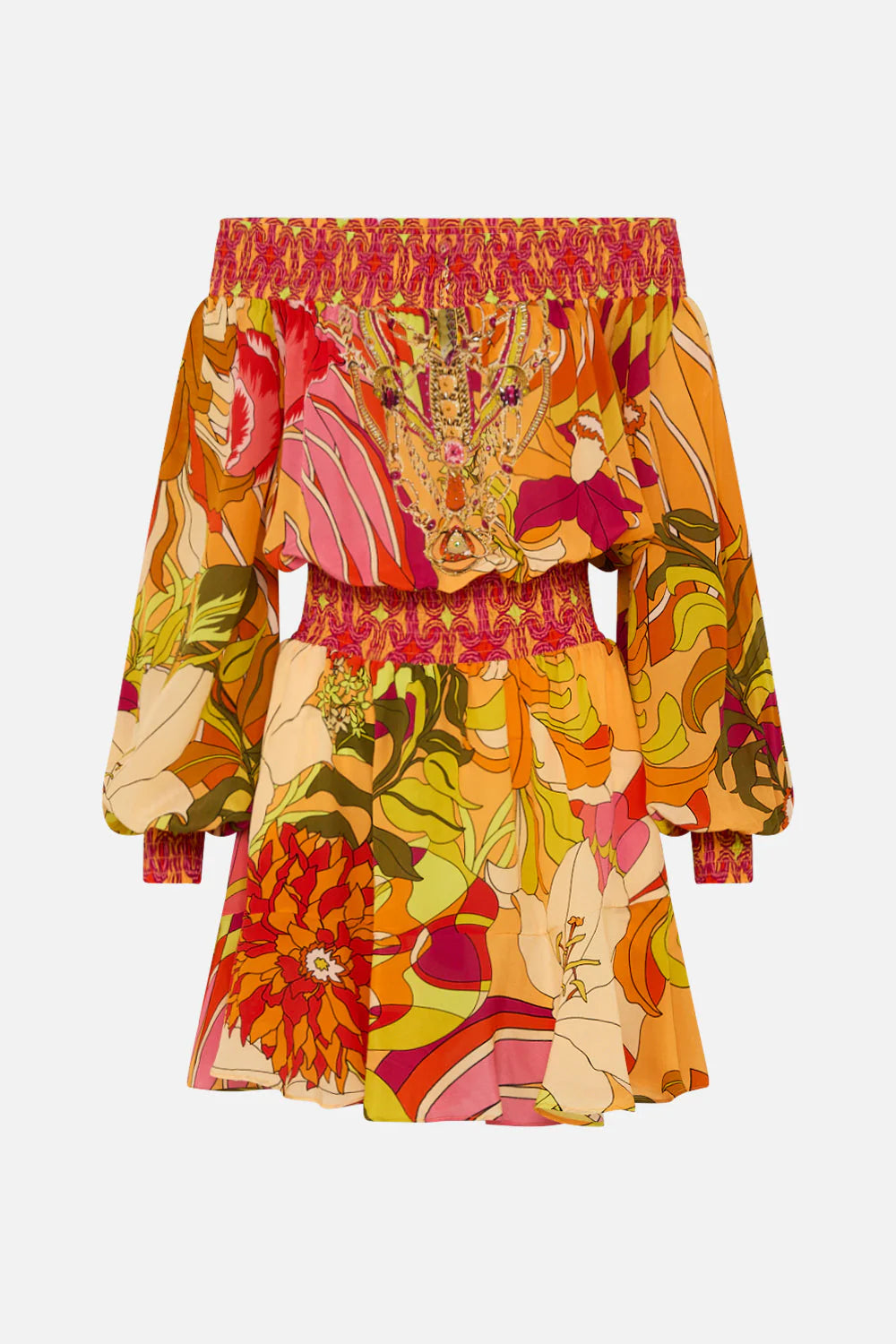 Off Shoulder Short Dress in The Flower Child Society - FINAL SALE