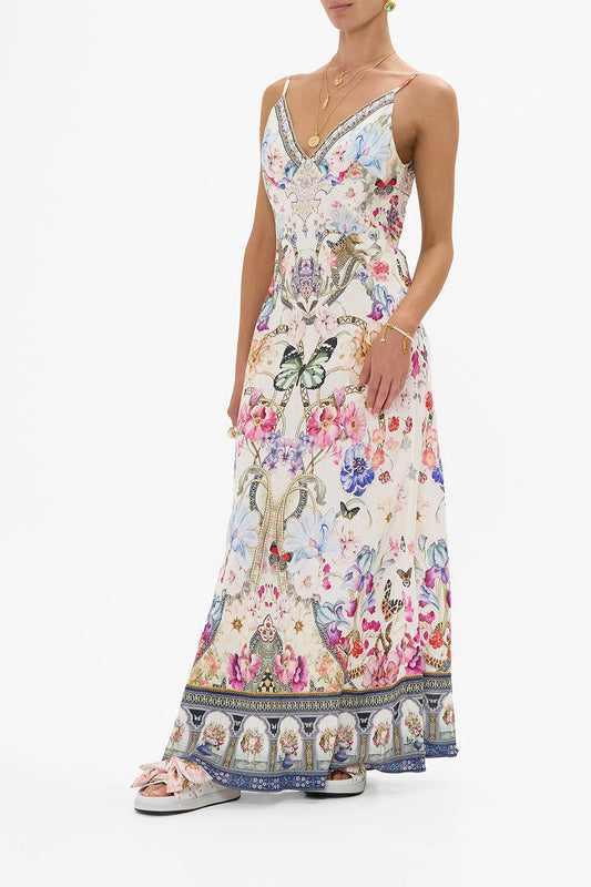 V Neck Full Length Bias Slip Dress