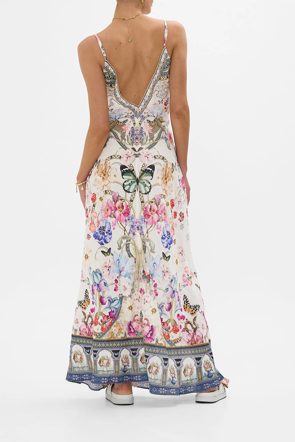 V Neck Full Length Bias Slip Dress
