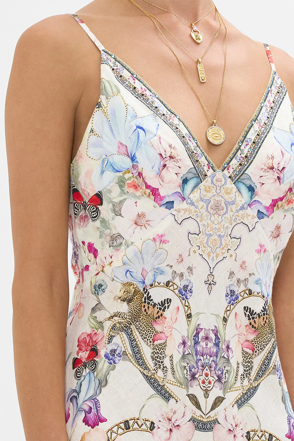 V Neck Full Length Bias Slip Dress