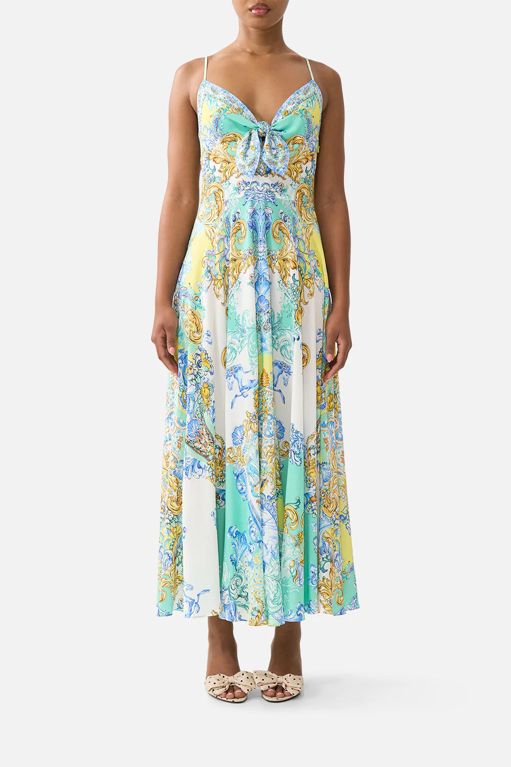 Camilla Womens Dial Up The Tiles Floral Tie-Front Silk Maxi Dress S