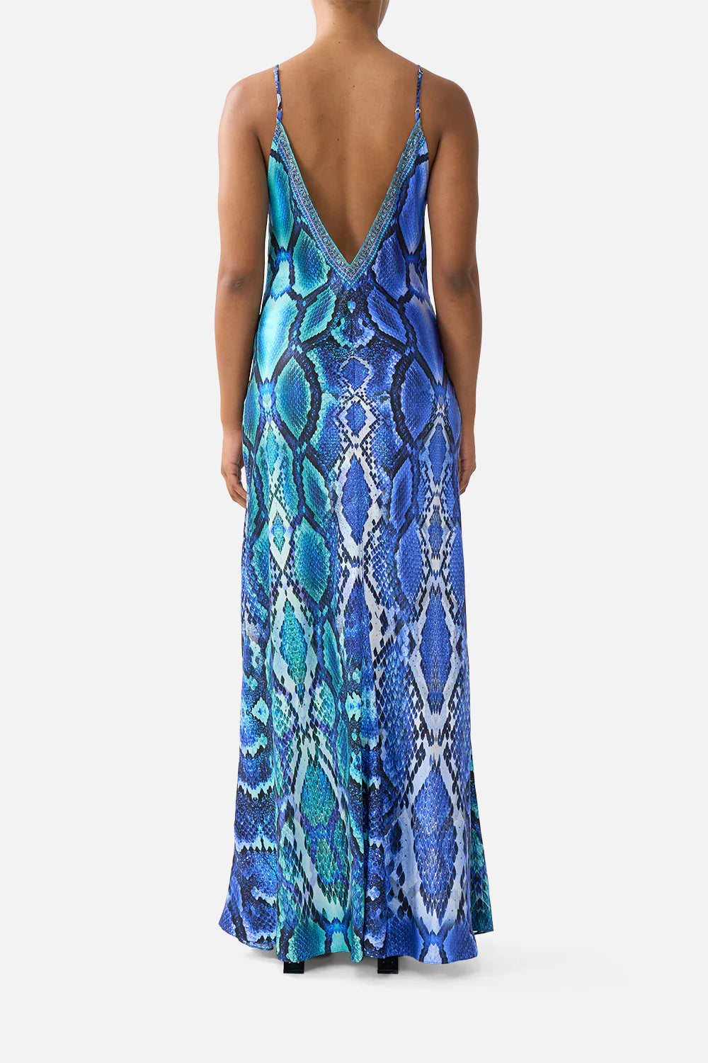 V Neck Full Length Bias Slip Dress
