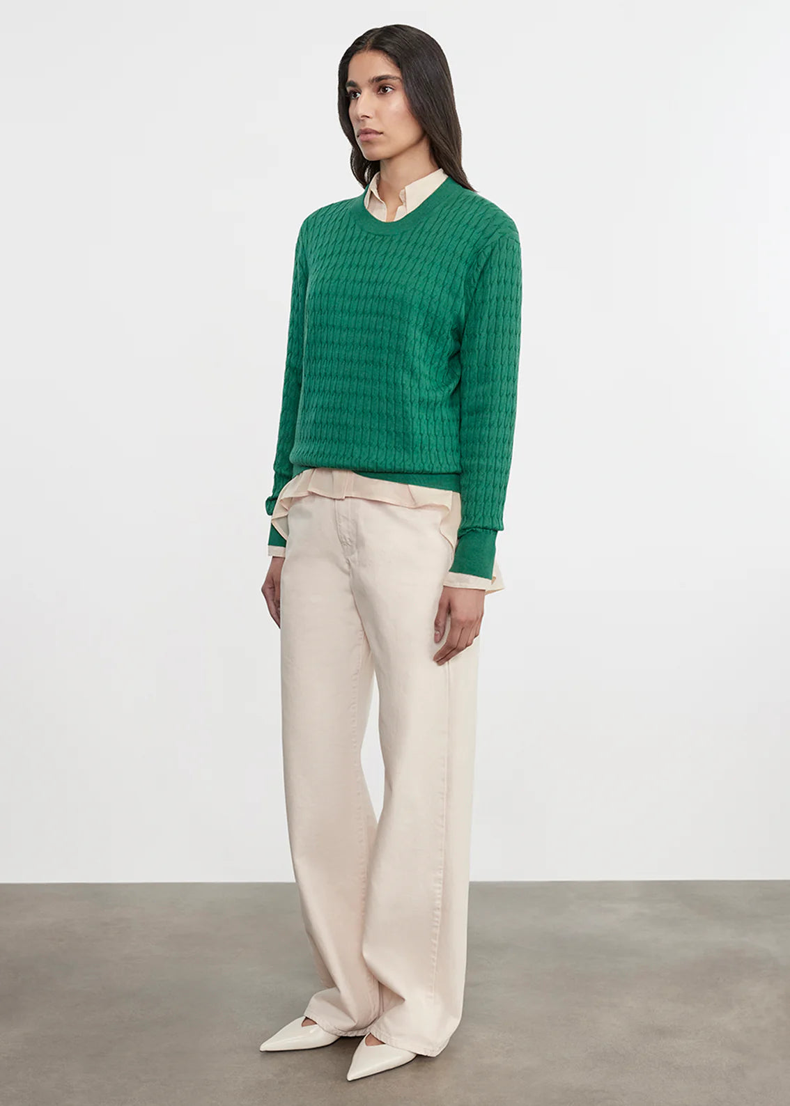 Cashmere Cotton Cable Knit Easy Crew