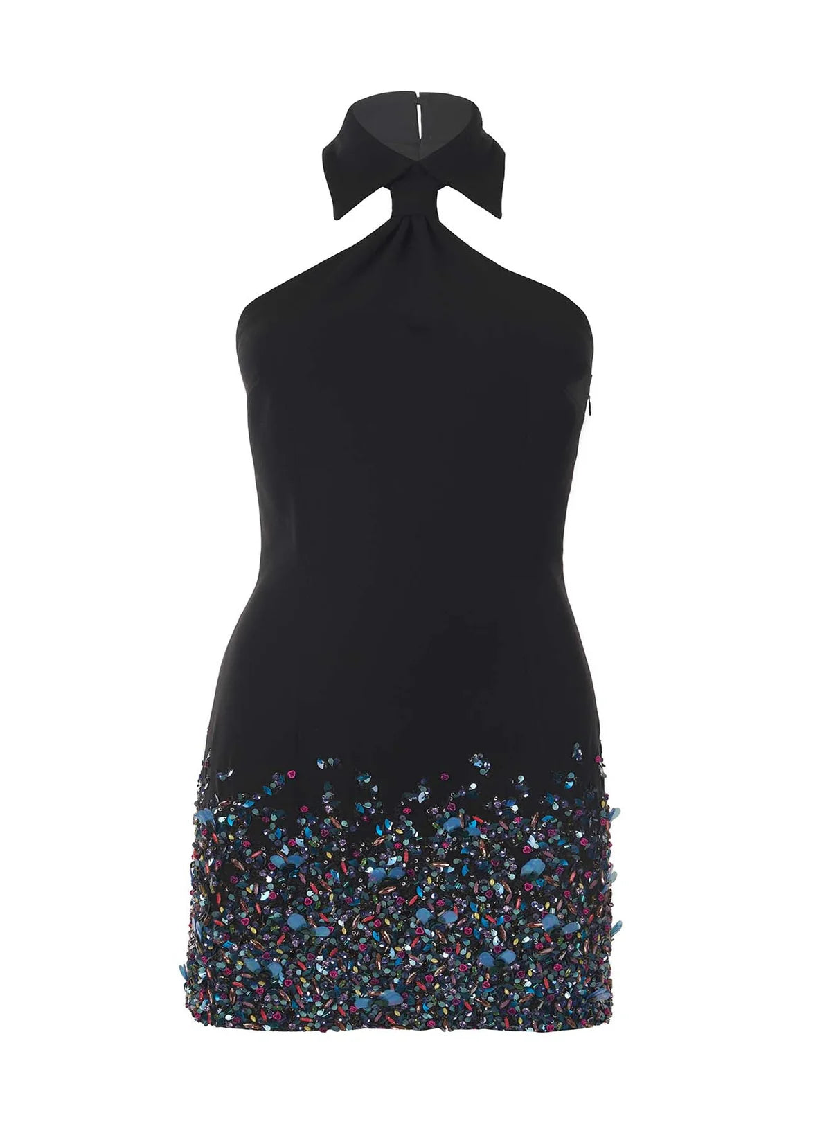 Crystal Crepe Couture Short Dress in Black