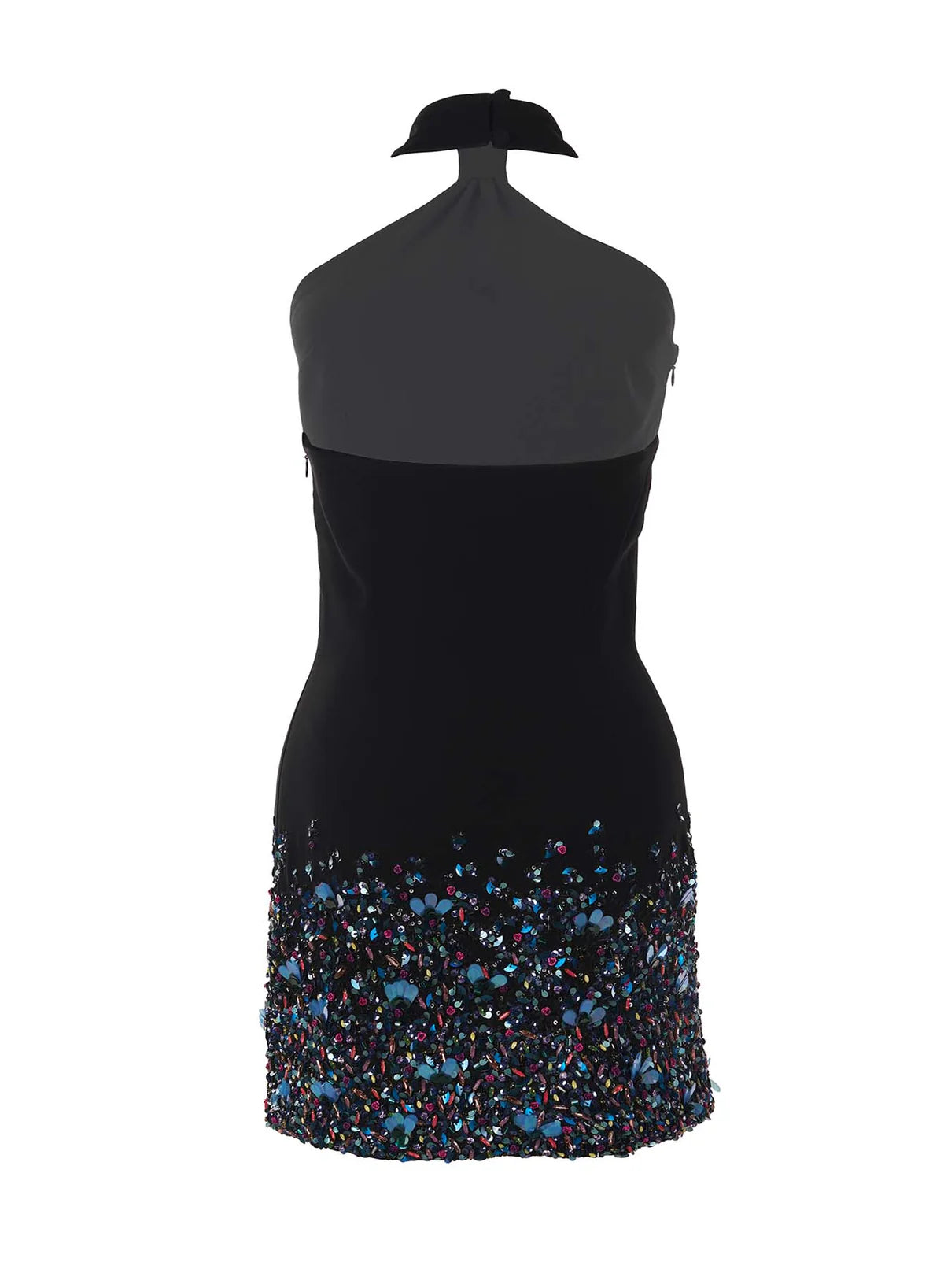 Crystal Crepe Couture Short Dress in Black