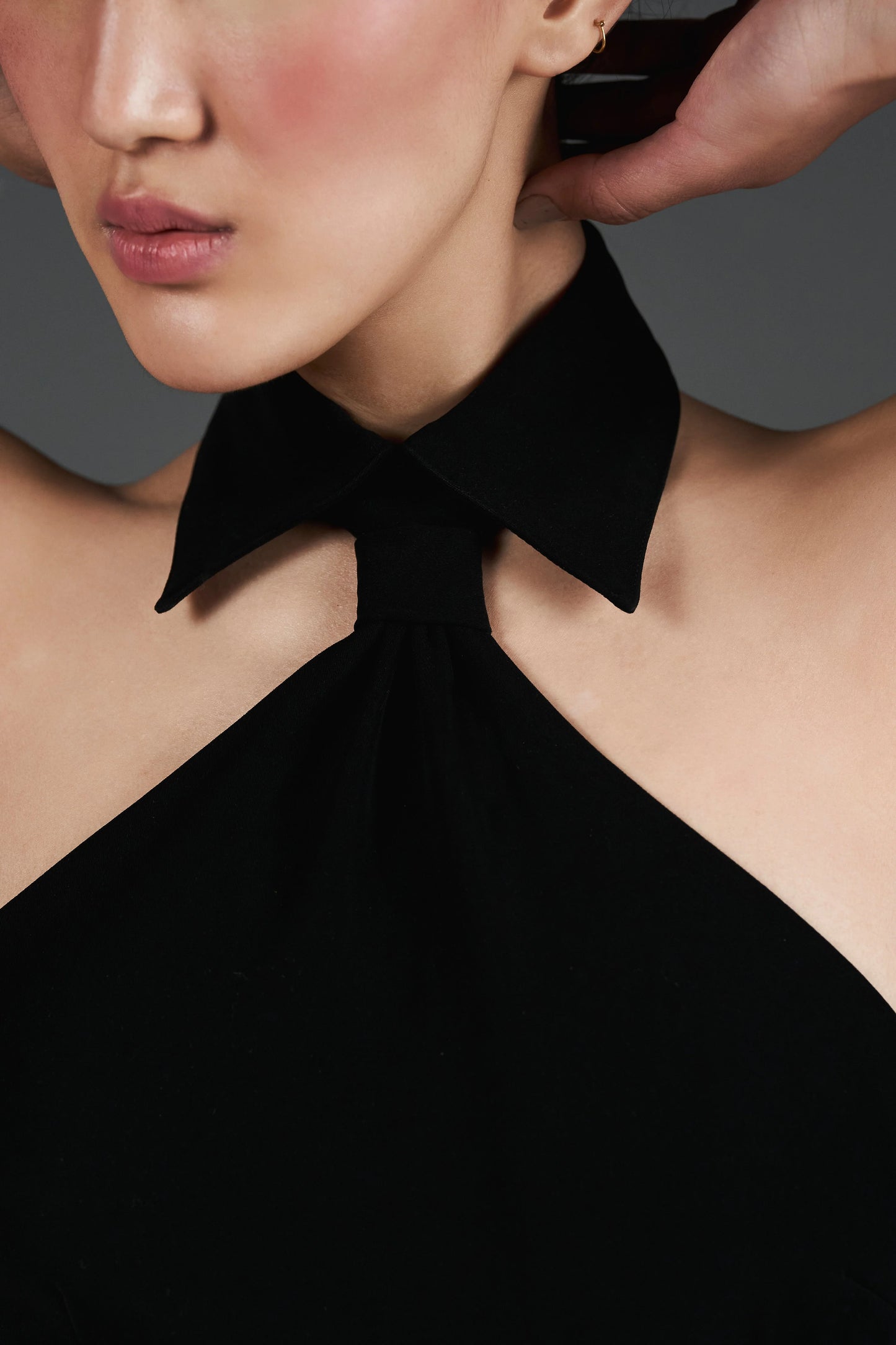 Crystal Crepe Couture Short Dress in Black