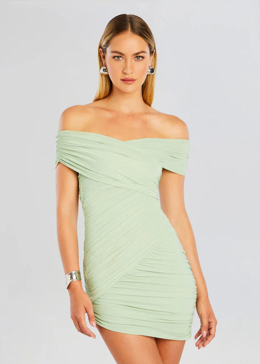 SEROYA Deniz Mesh Mini Dress in Sage - FINAL SALE