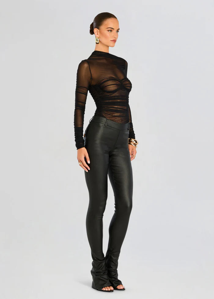 SEROYA Mila Ruched Bodysuit with Asymetric Neck in Black