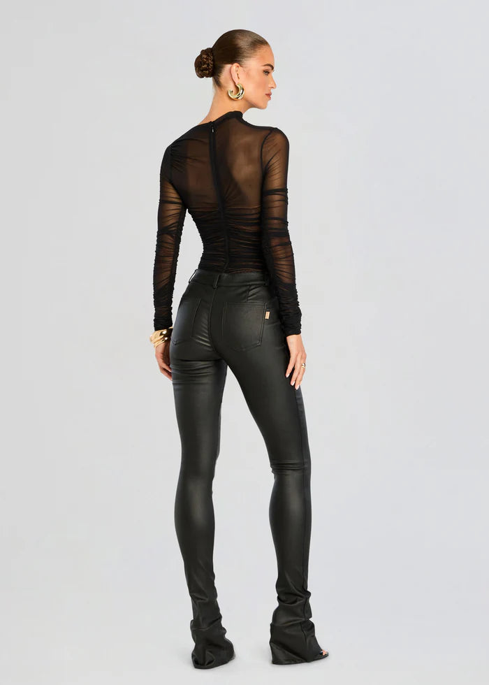 SEROYA Mila Ruched Bodysuit with Asymetric Neck in Black