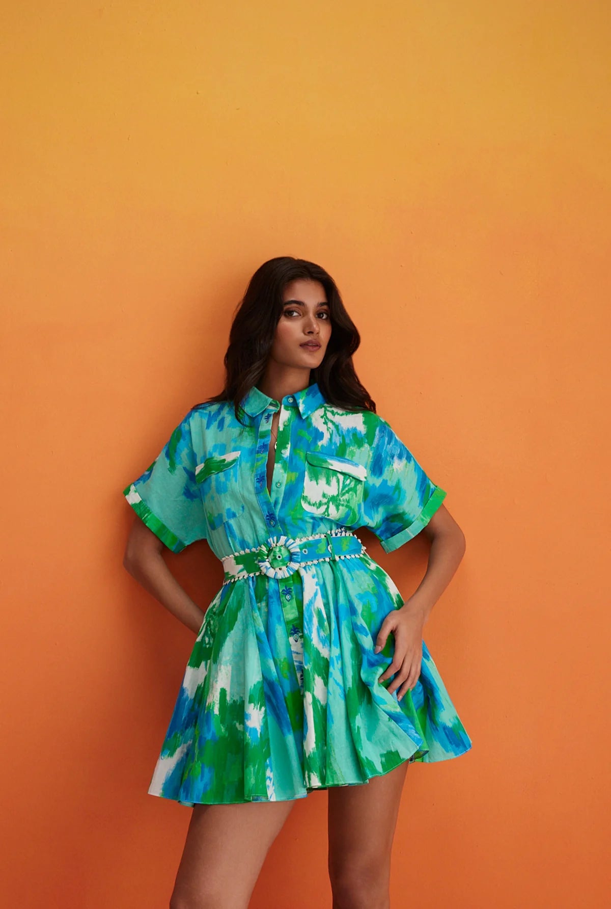 Vida Short Dress in Blue Green