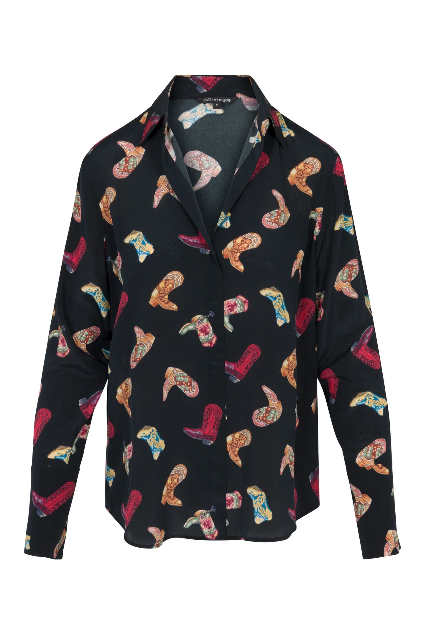 Daria French Cuff Silk Blouse in Boots Print