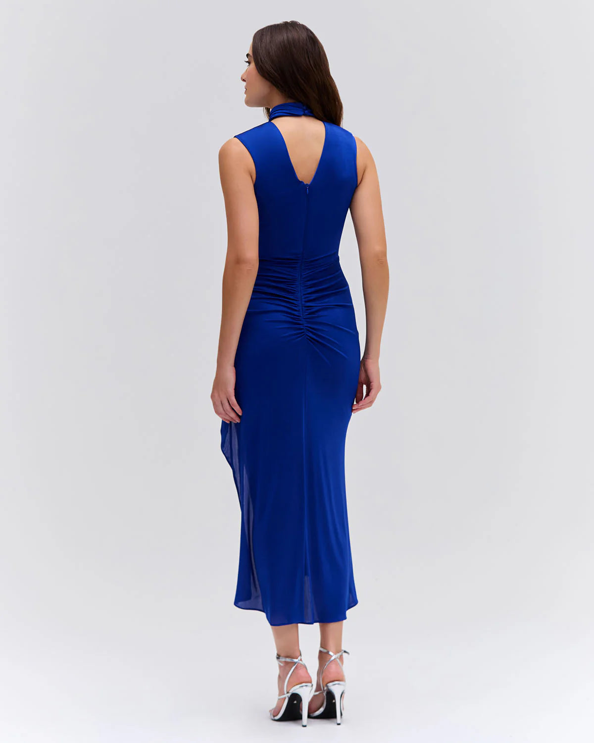 Metallic Jersey Sleeveless Midi Dress in Sapphire - FINAL SALE