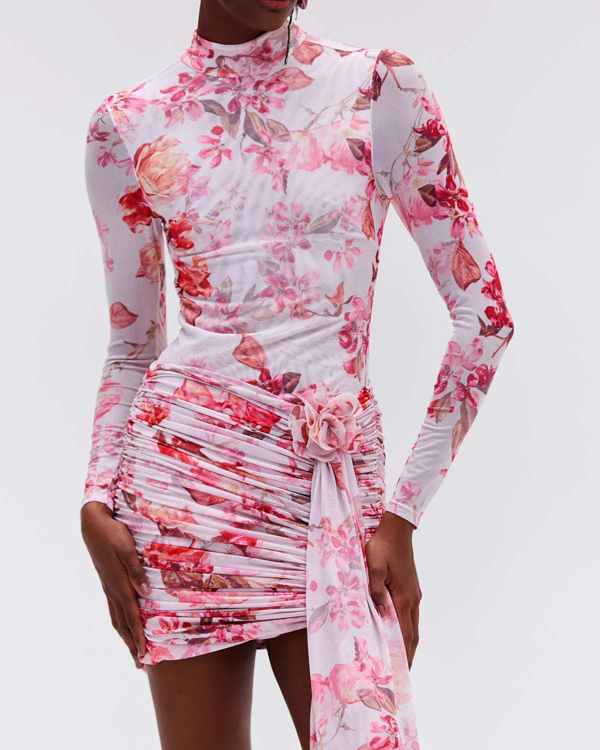 Floral Haze Stretch Tulle Mini Dress in Pink - FINAL SALE