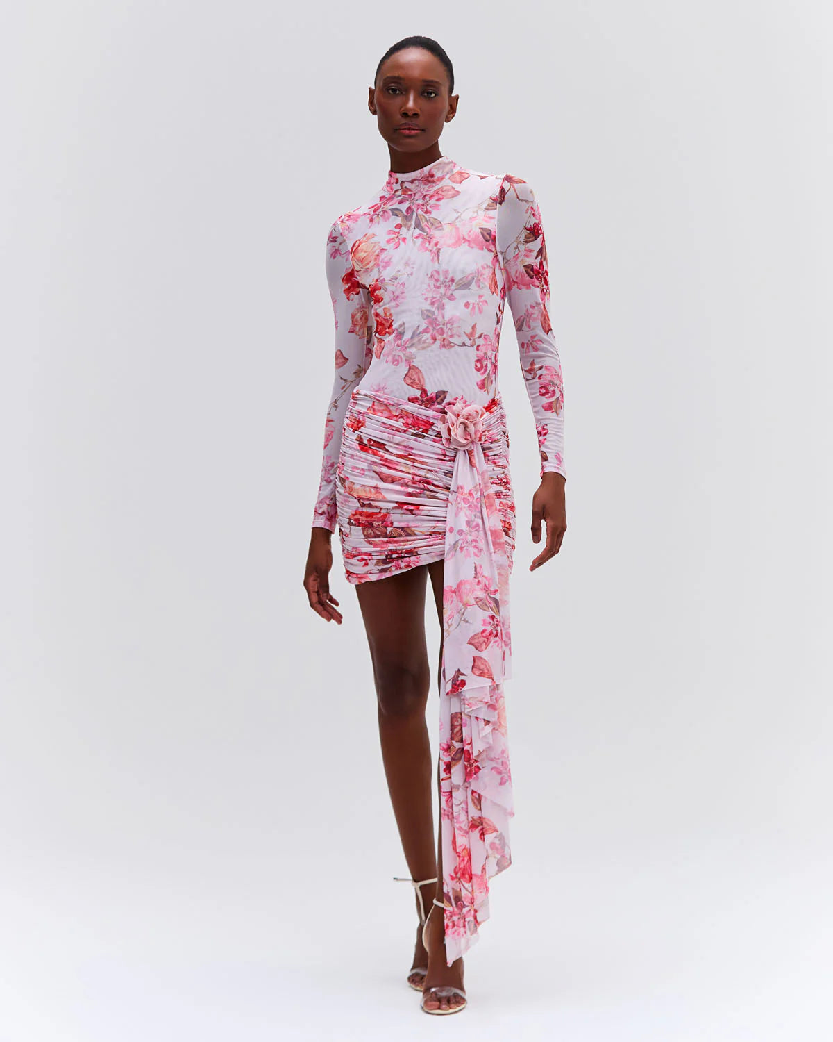 Floral Haze Stretch Tulle Mini Dress in Pink - FINAL SALE
