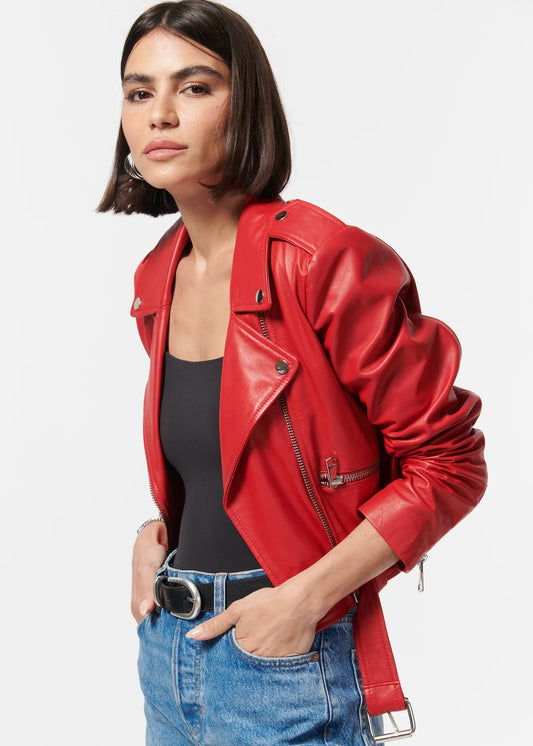 Kali Genuine Leather Jacket in Scarlet - Final Sale