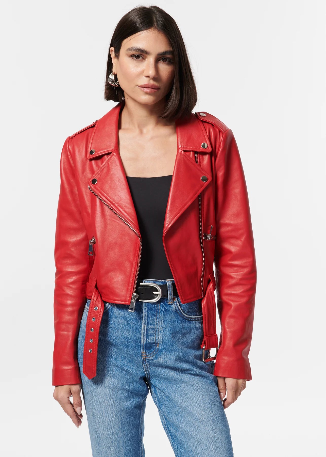 Kali Genuine Leather Jacket in Scarlet - Final Sale