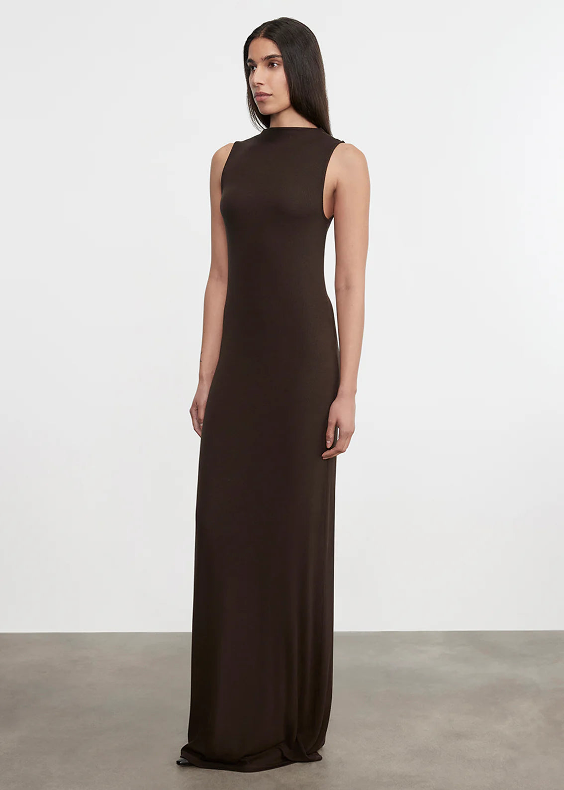 Silk Rib Sleeveless Mockneck Fluid Dress