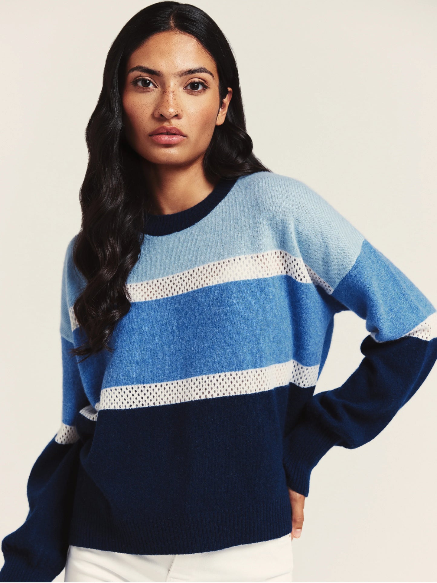 Embroidered Balloon Sleeve Cashmere Knit in Splash