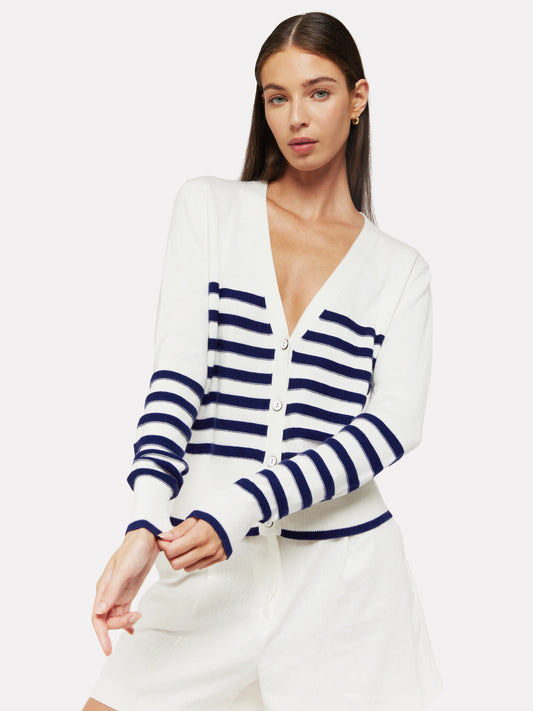 Brynn Breton Stripe Cardigan in Ice Water