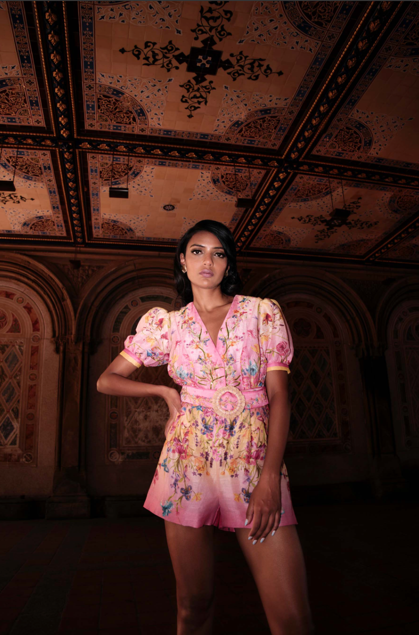 Fora Printed Romper in Pink
