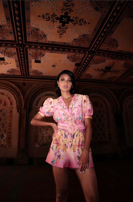 Fora Printed Romper in Pink