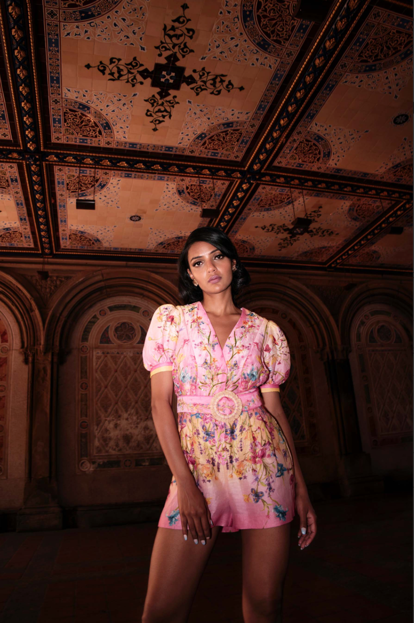 Fora Printed Romper in Pink