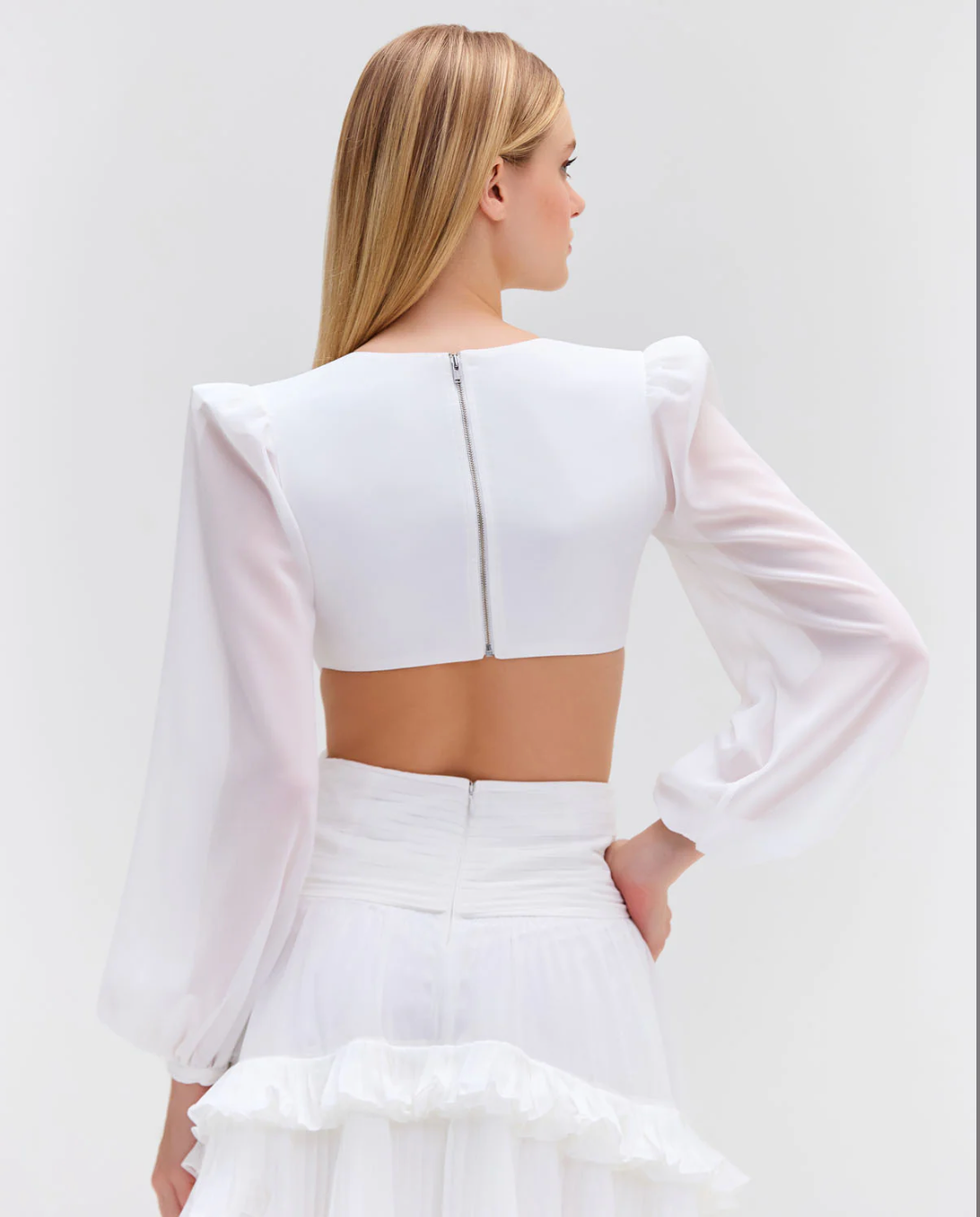 Deep-V Cutout Mini Dress in White